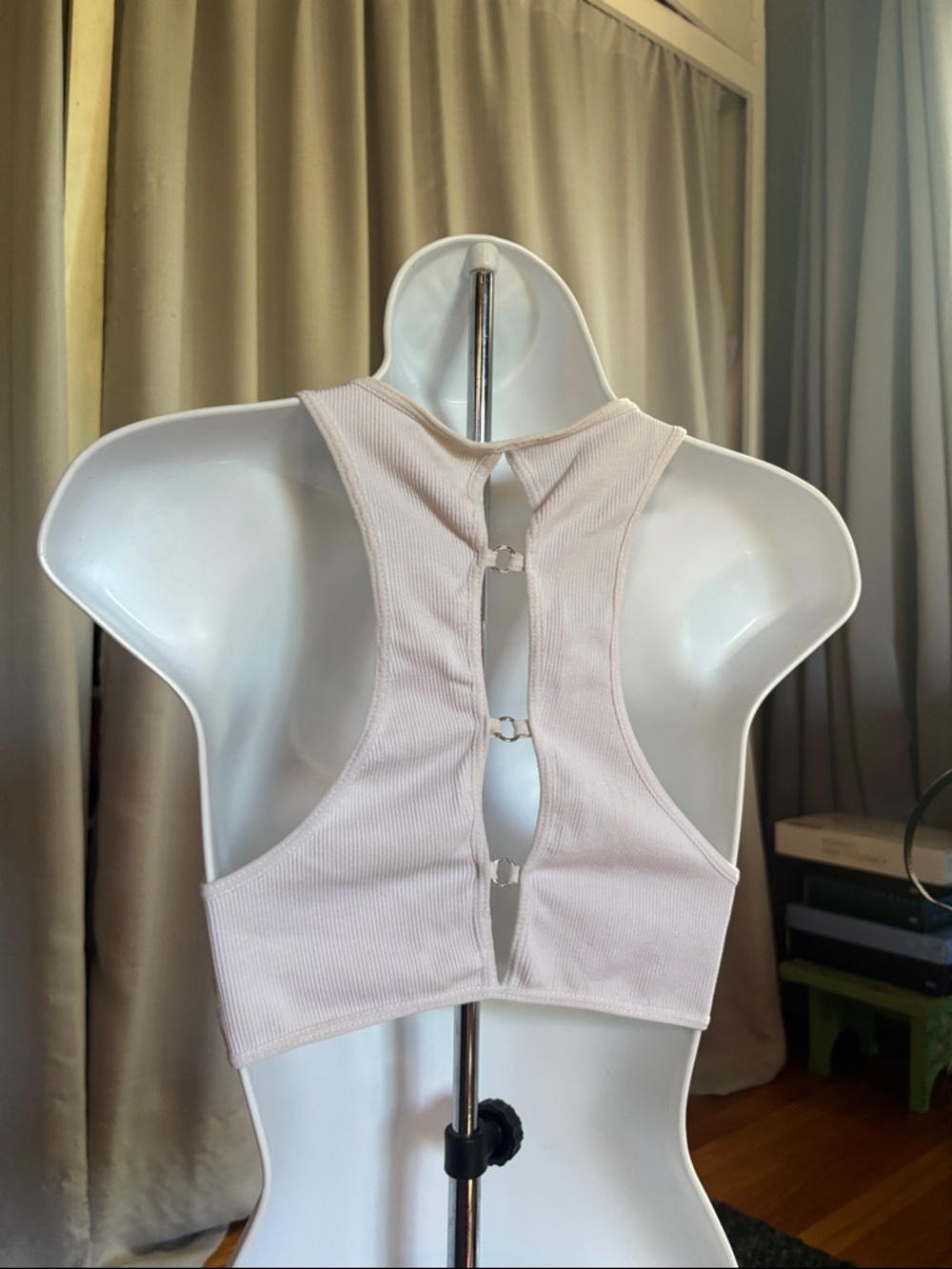 Ribbed Racerback Crop Top with Ring Detail - white